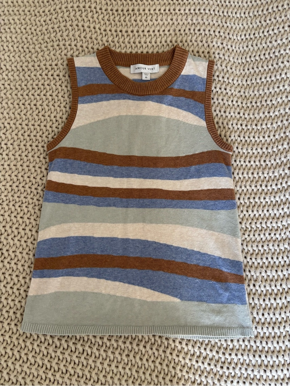 Amour Vert Striped Knit Tank Top - Blue, Brown, Cream